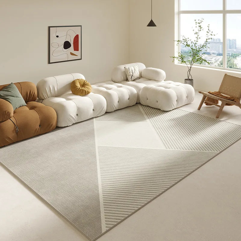 Cream Abstract Area Rug – Light Luxury Living Room Carpet