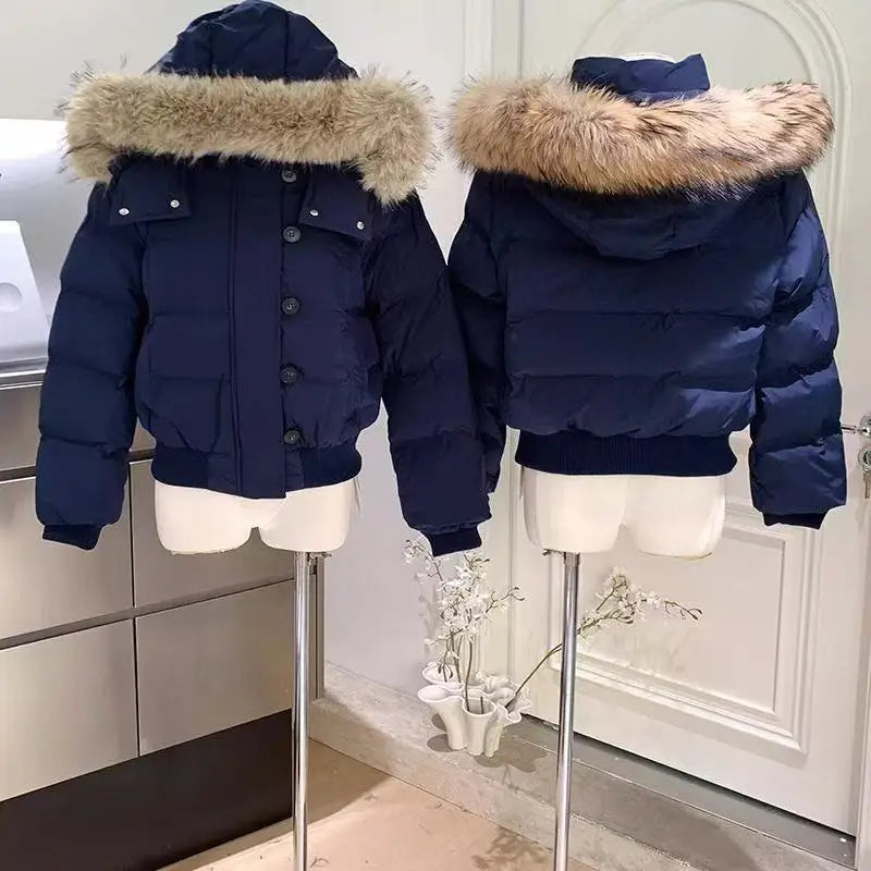 Women's Hooded Puffer Coat – Faux Fur Collar Winter Jacket