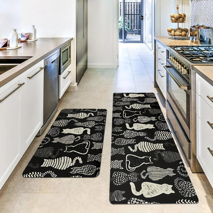 Black Cat Kitchen Rug Set of 2 – Non-Slip Washable Floor Mats