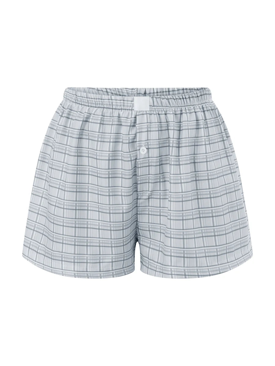Y2K Plaid Lounge Shorts – Women's Cute Pajama Bottoms with Elastic Waist