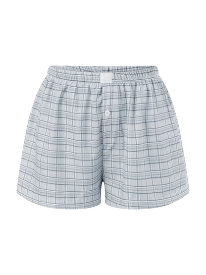 Y2K Plaid Lounge Shorts – Women's Cute Pajama Bottoms with Elastic Waist