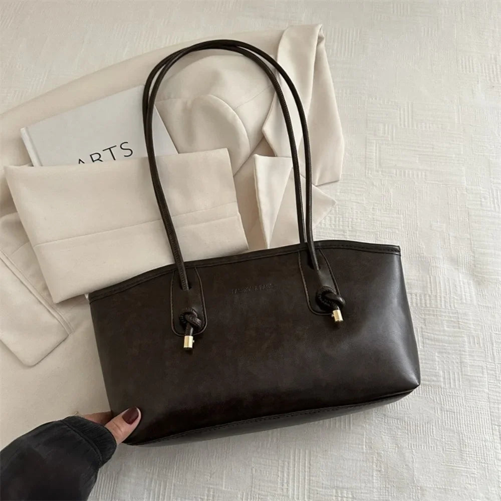 PU Leather Shoulder Bag Y2K Tote with Charm Detail