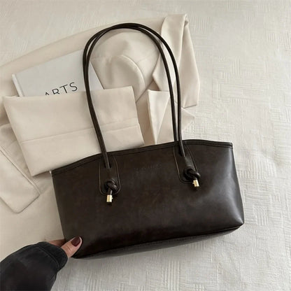 PU Leather Shoulder Bag Y2K Tote with Charm Detail