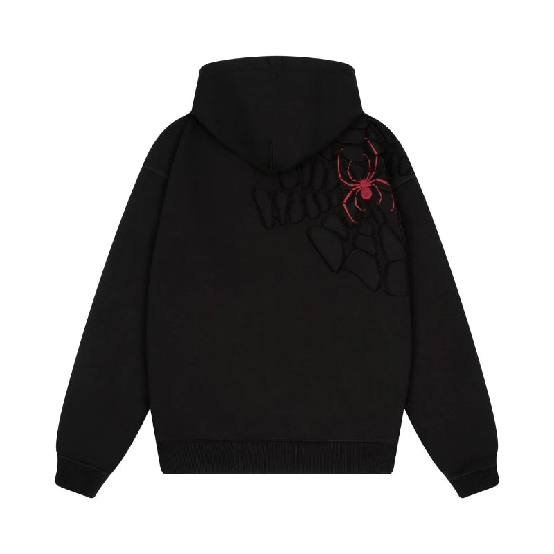Spiderweb Embroidery Oversized Hoodie – Unisex Gothic Streetwear