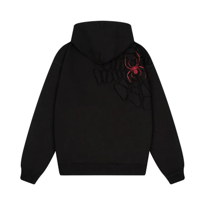 Spiderweb Embroidery Oversized Hoodie – Unisex Gothic Streetwear
