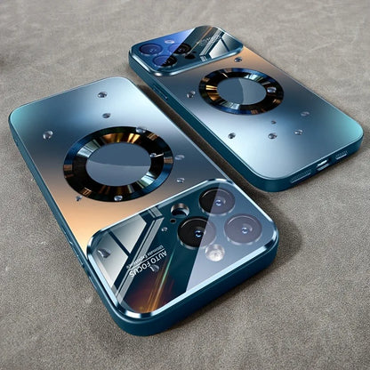 Magnetic Wireless Charging Phone Case – Titanium Metallic Glass for iPhone 11–16