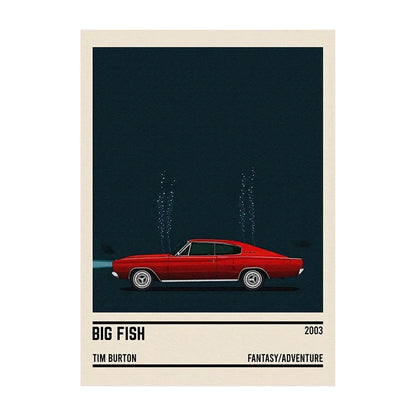 Movie Car Minimalist Poster Wall Art Print | Classic Film Decor