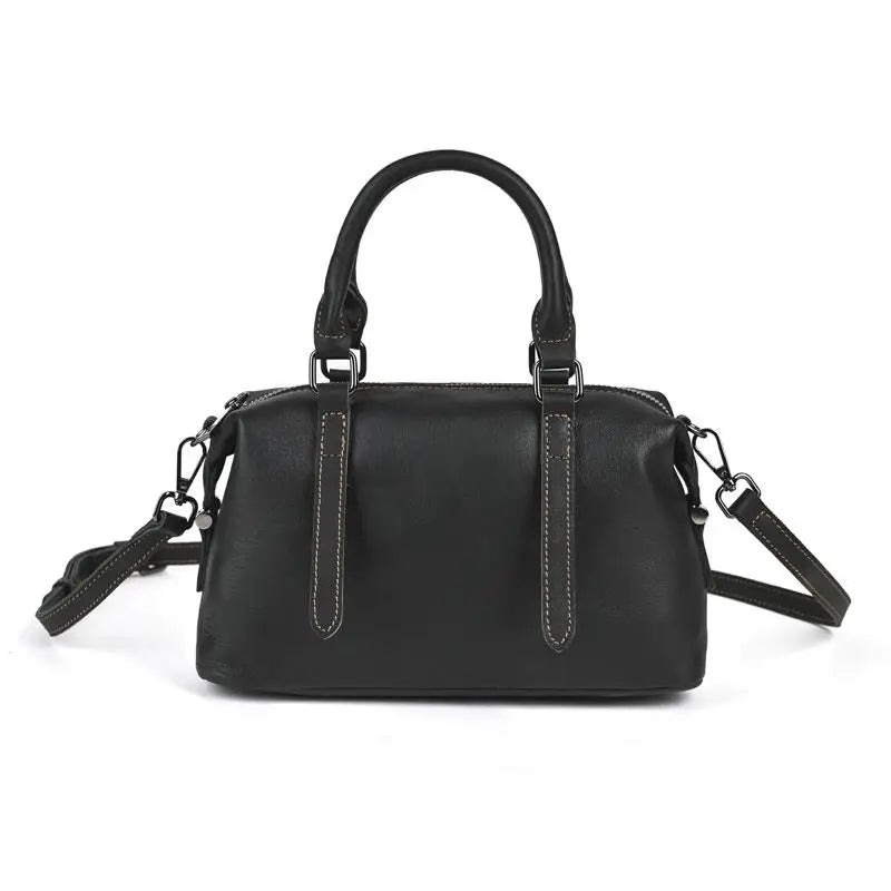 Genuine Leather Boston Bag – Women's Designer Shoulder Handbag