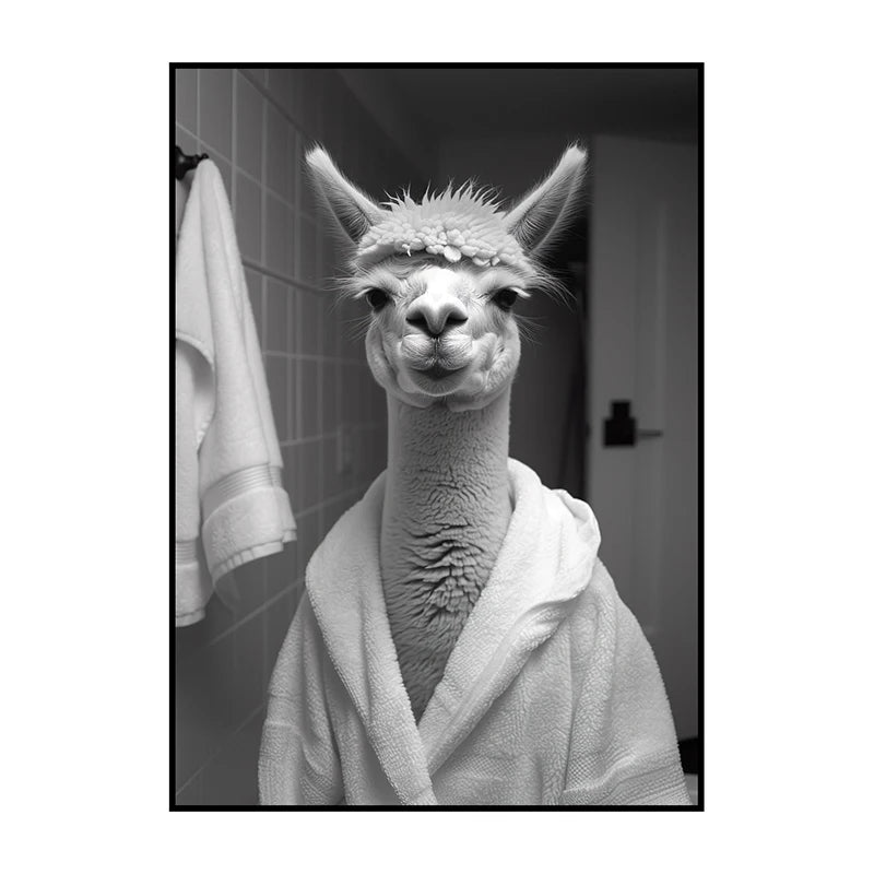 Funny Animal Bathroom Wall Art Poster – Quirky Wildlife in Bathrobe Print