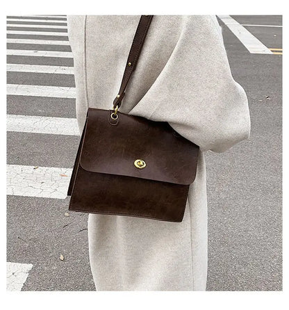 Vintage Coffee Shoulder Bag Women Preppy Style