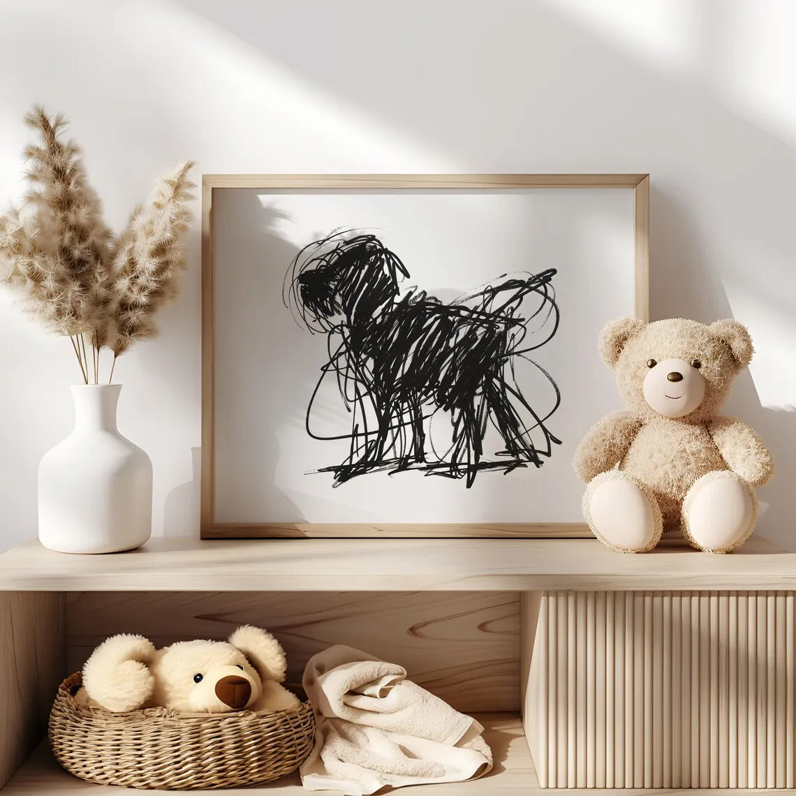 Scribble Dog Wall Art Print – Minimalist Line Art Pet Poster