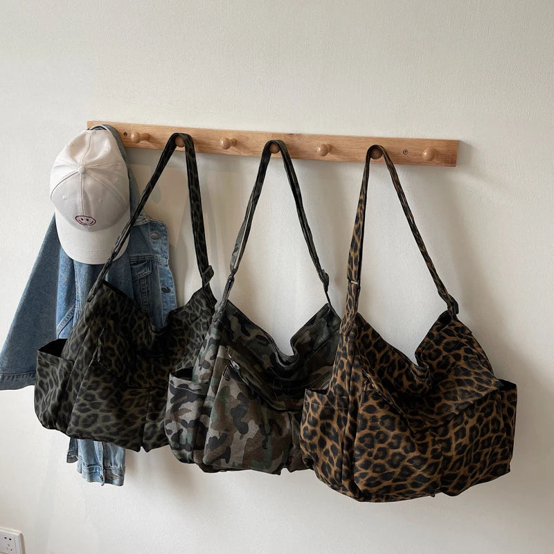 Leopard Print Canvas Tote Bag for Women
