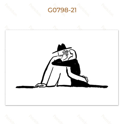 Minimalist Black and White Line Art Canvas Wall Art Print