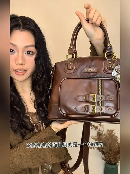 Retro Brown Large Capacity Purse Women Vintage Leather  Aesthetic