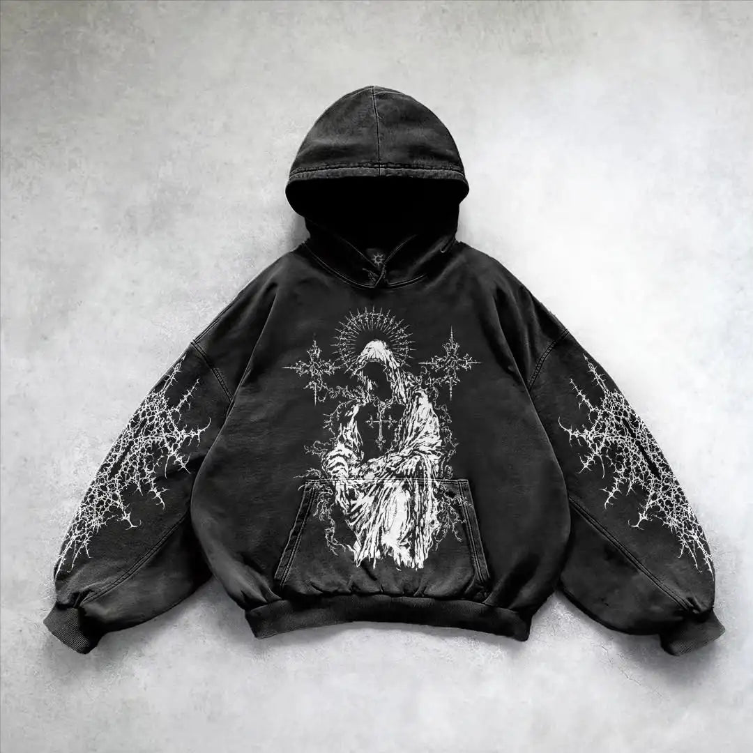 Gothic Angel Oversized Hoodie – Harajuku Streetwear Sweatshirt