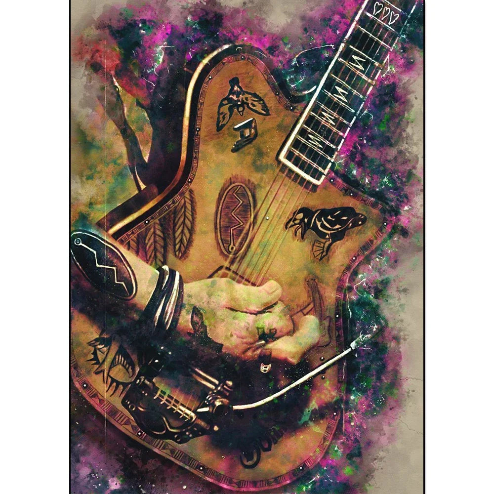 Electric Guitar on Fire Wall Art Print – Music Poster