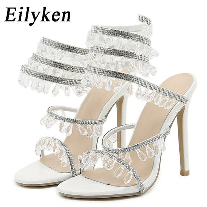 Eilyken Crystal Rhinestone Stiletto Sandals – Women's Wrap Strap Heels