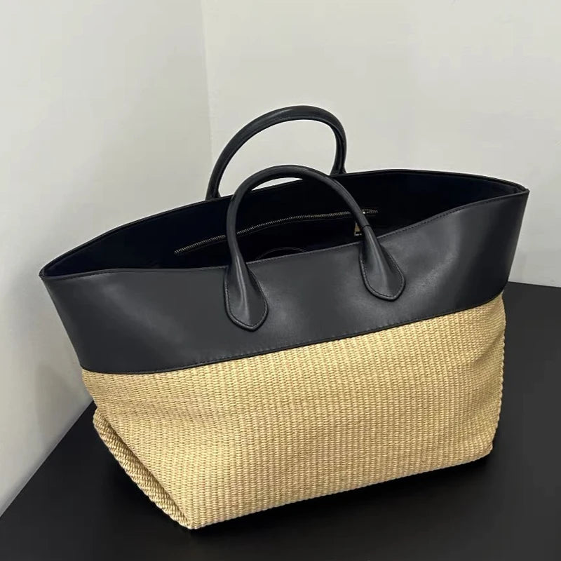 Luxury Genuine Leather Straw Bag