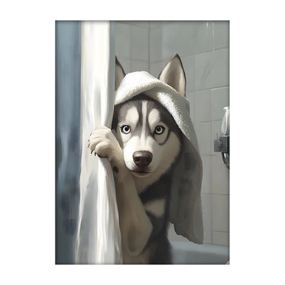 Funny Dog Bathroom Poster – Schnauzer in Bathrobe Wall Art Print