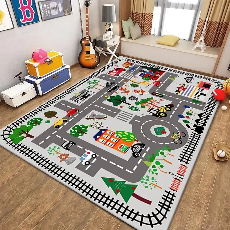 Kids City Road Play Mat Rug – Car Track Carpet for Playroom & Bedroom