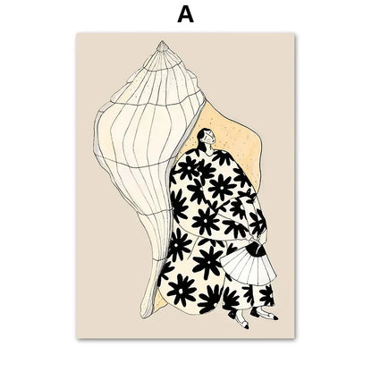 Boho Line Art Abstract Figure Canvas Poster – Minimalist Wall Art