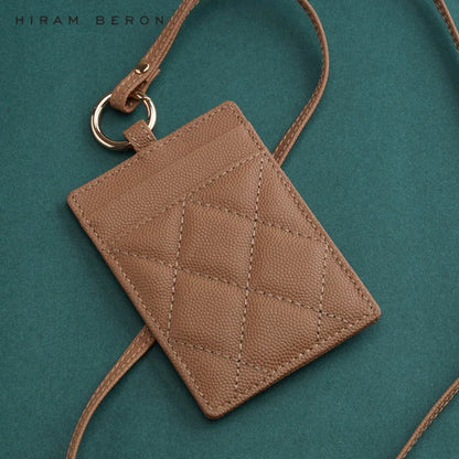 Leather ID Badge Card Holder Lanyard for Women