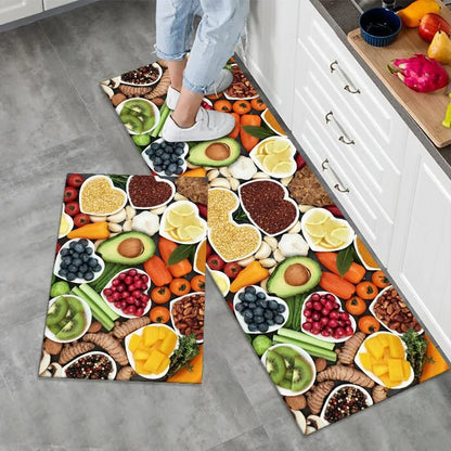 Kitchen Rug Set 2-Piece – Non-Slip Spice Print Floor Mats