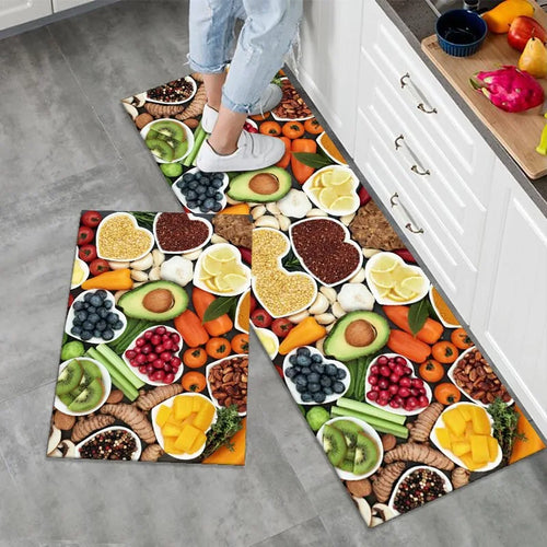 Kitchen Rug Set 2-Piece – Non-Slip Spice Print Floor Mats