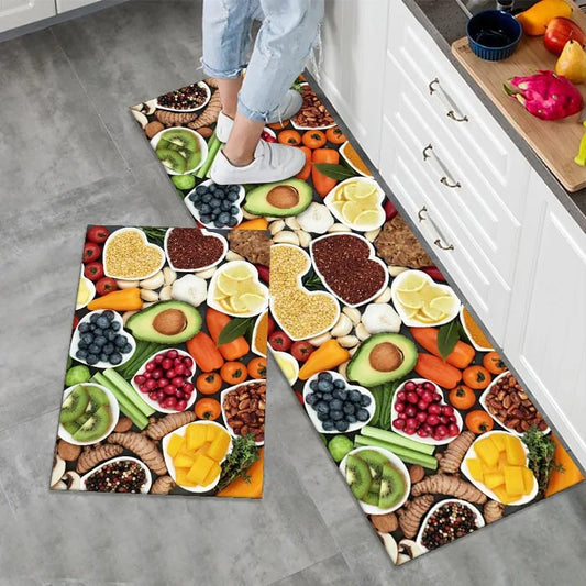 Kitchen Rug Set 2-Piece – Non-Slip Spice Print Floor Mats