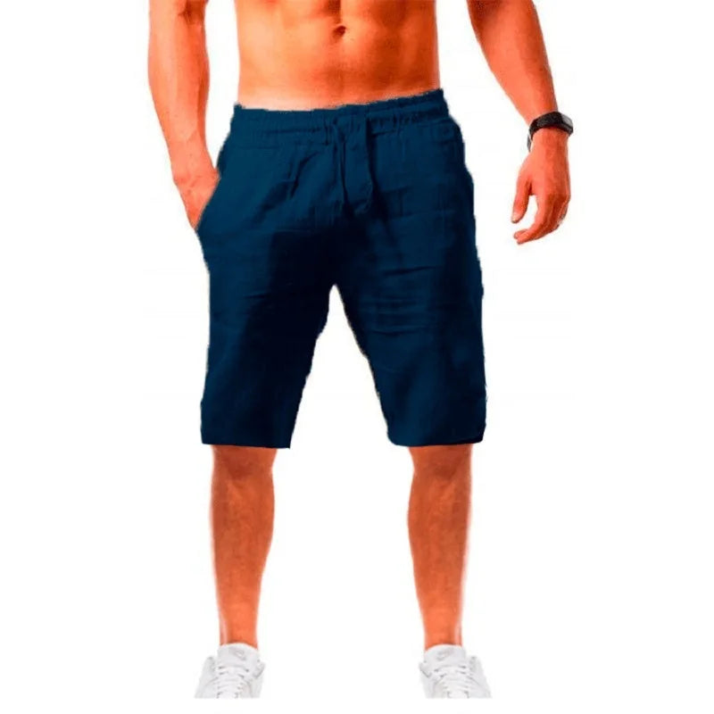 Men's Cotton Linen Shorts Breathable Drawstring Summer Pants
