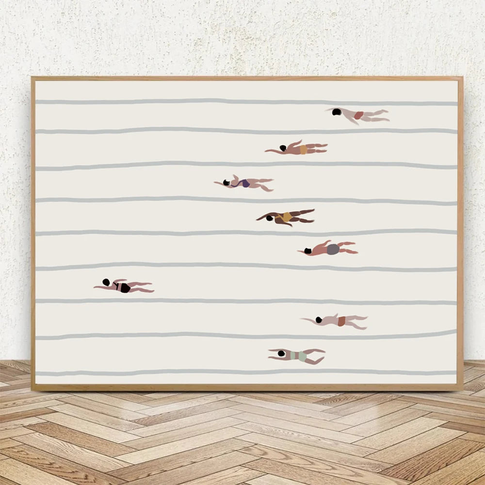 Swimmers Wall Art Print – Minimalist Pool Canvas Poster