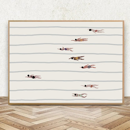 Swimmers Wall Art Print – Minimalist Pool Canvas Poster