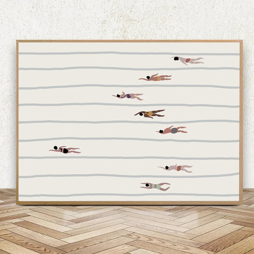 Swimmers Wall Art Print – Minimalist Pool Canvas Poster