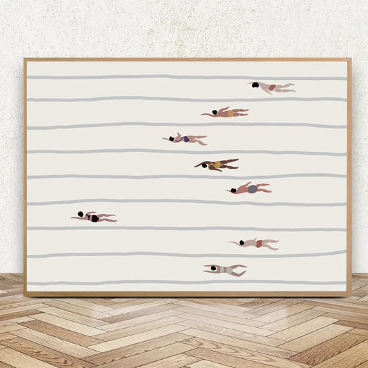 Swimmers Wall Art Print – Minimalist Pool Canvas Poster