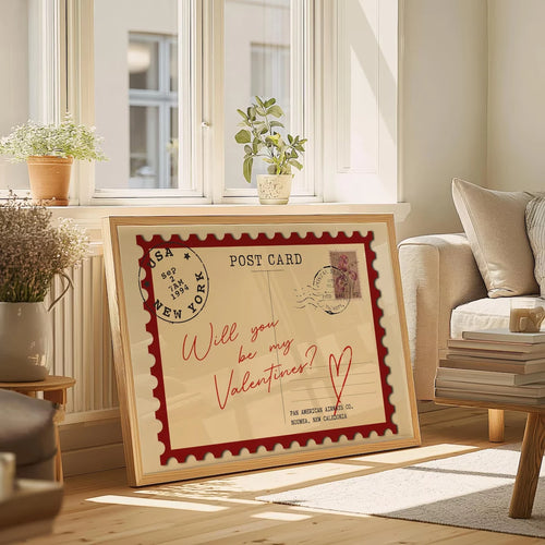 Retro Valentine's Postcard Wall Art Print – Romantic Love Poster