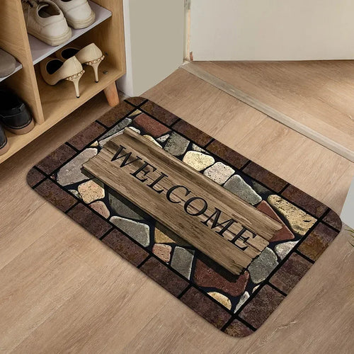 Stone Pattern Welcome Door Mat – Indoor Outdoor Entrance Rug