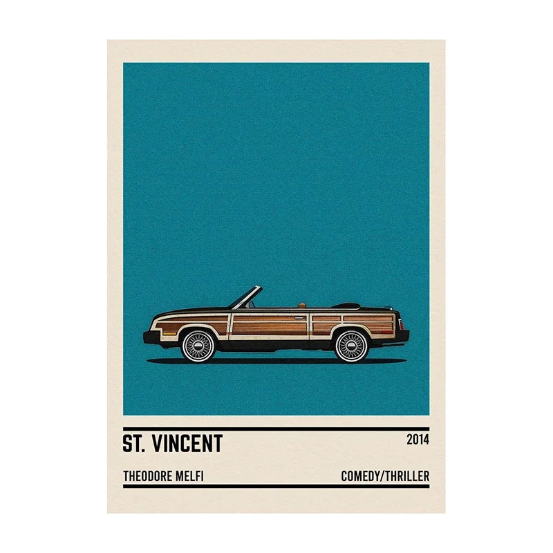 Movie Car Minimalist Poster Wall Art Print | Classic Film Decor