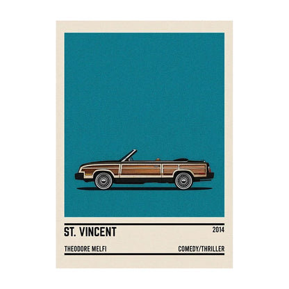 Movie Car Minimalist Poster Wall Art Print | Classic Film Decor