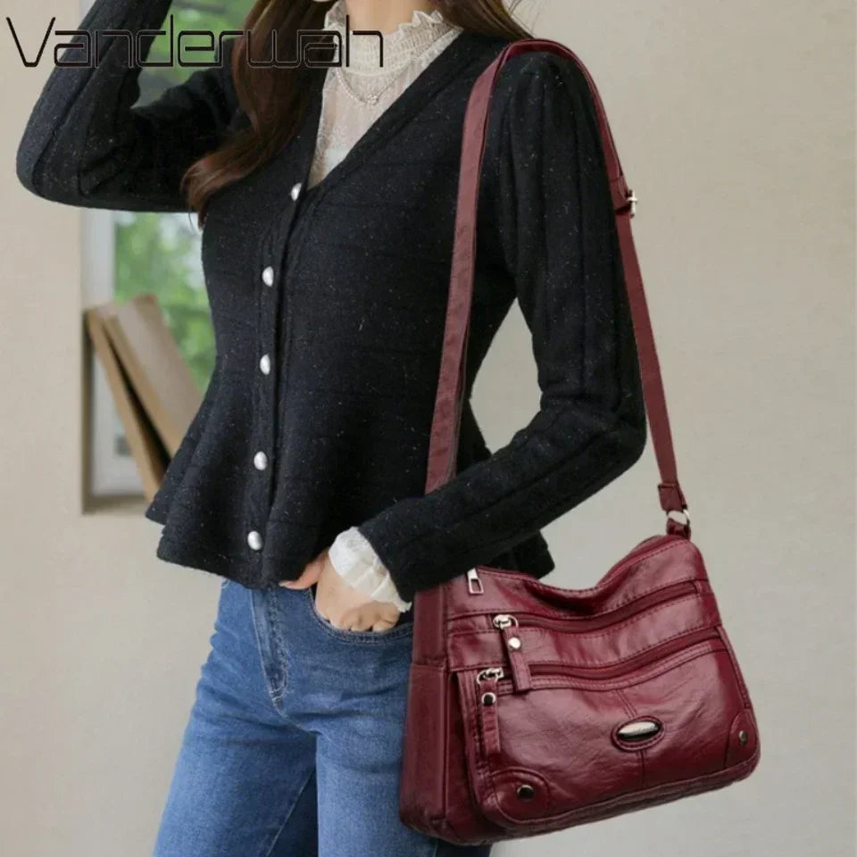 Leather Versatile Double Layer Retro High Quality Luxury Crossbody Bags
