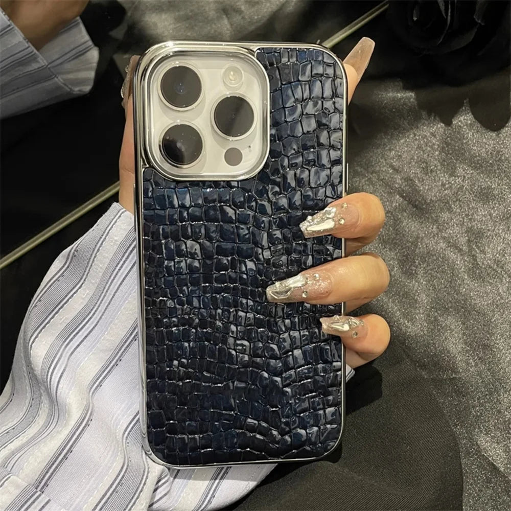 Crocodile Pattern iPhone Case with Chrome Plating – iPhone 11 to 17 Series