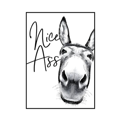 Funny Animal Bathroom Wall Art Poster – Cow, Donkey, Llama, Goat Print