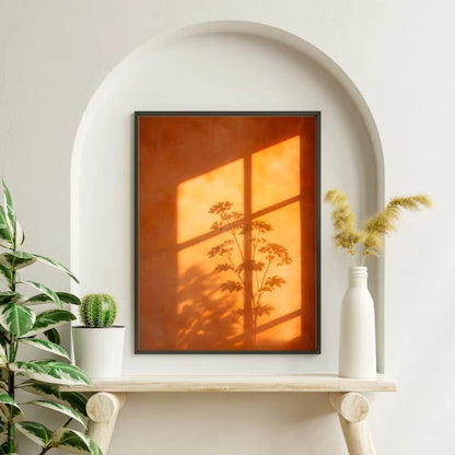 Botanical Window Shadow Canvas Wall Art – Terracotta Sunset Print