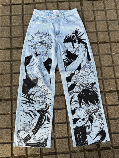 Anime Graphic Baggy Jeans – Y2K Streetwear Wide Leg Pants