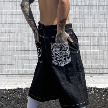 Men's Loose Fit Denim Shorts – Streetwear Graphic Pockets