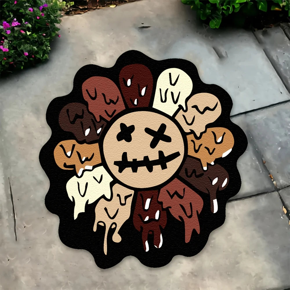 Creepy Smiley Face Round Rug – Soft Bedroom & Gaming Room Floor Mat