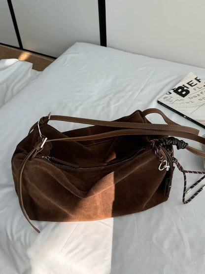 Vintage Large Capacity Tote Bag Women Retro Suede Casual Shoulder Bags