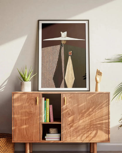 Woman in White Hat Figurative Wall Art Print – Modern Abstract Poster
