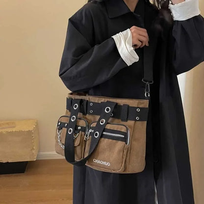 Chains Zipper Buckle Nylon Shoulder Bags