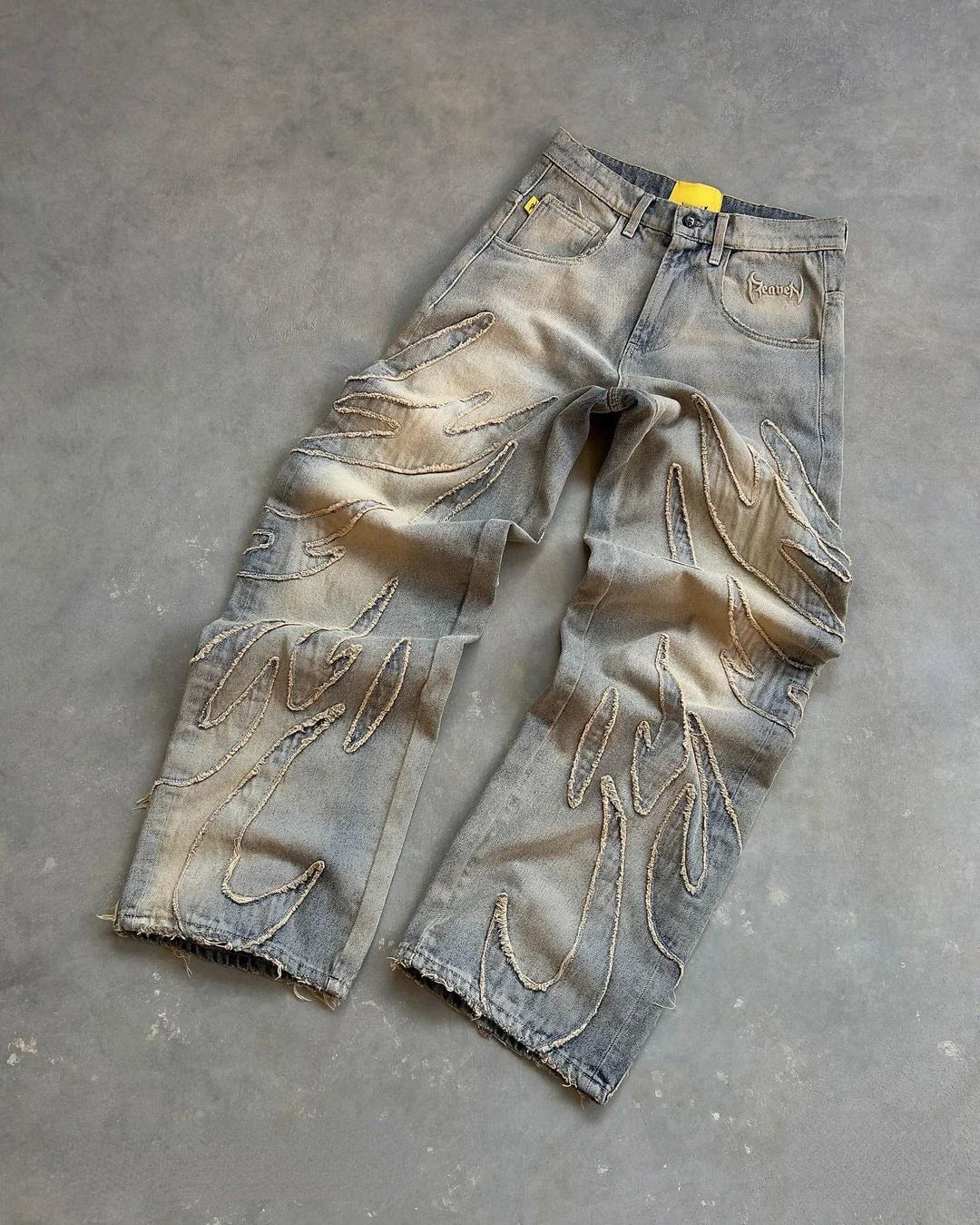 Raw Edge Patchwork Baggy Jeans – Unisex Y2K Hip Hop Streetwear