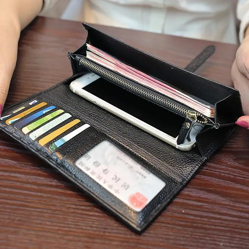 Leopard Print Genuine Leather Long Wallet for Women